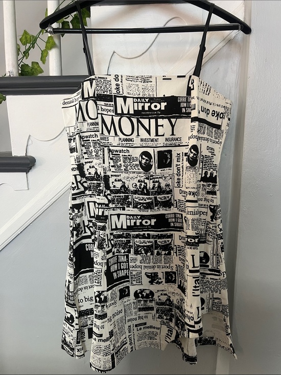 Cider Dresses & Skirts - Cider Black & White Newspaper-Print Spaghetti Strap Mini Dress